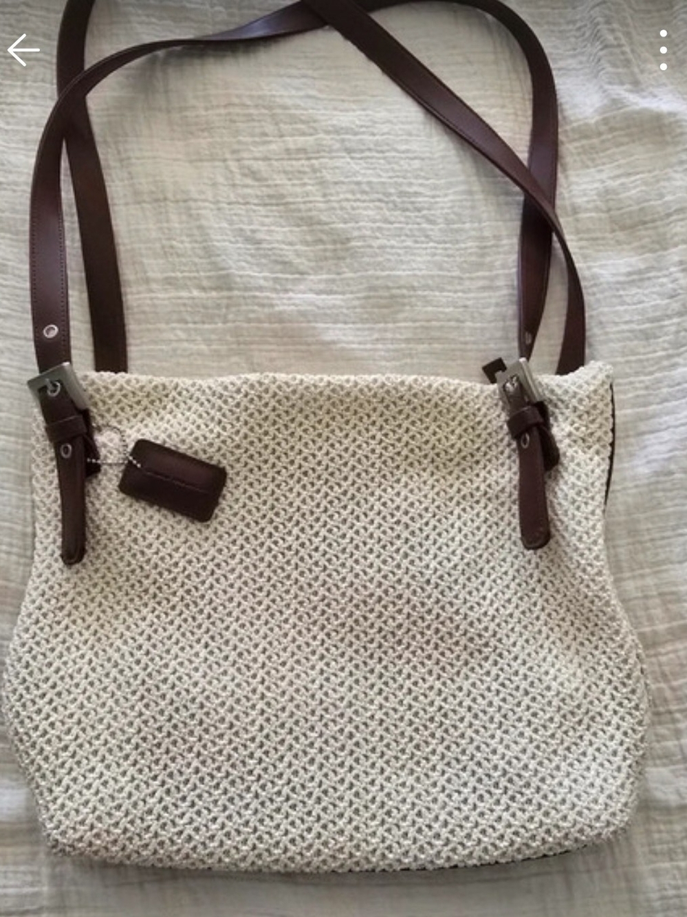 Vintage Stone Mountain Accessories Cream Woven Shoulder Bag with Brown Straps